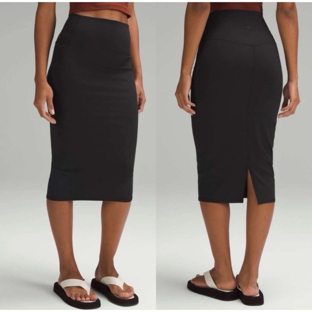 Lululemon Nulu Slim-Fit High-Rise Skirt black size 4 midi pencil stretchy W8AH0S